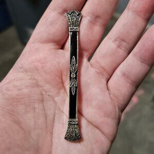 925 Sterling Silver Judith Jack Black Enamel Marcasite Crystal Pin Brooch
